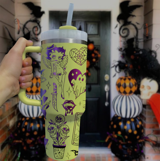 Metallic Doodle Art Stainless Steel Tumbler 40oz with Straw