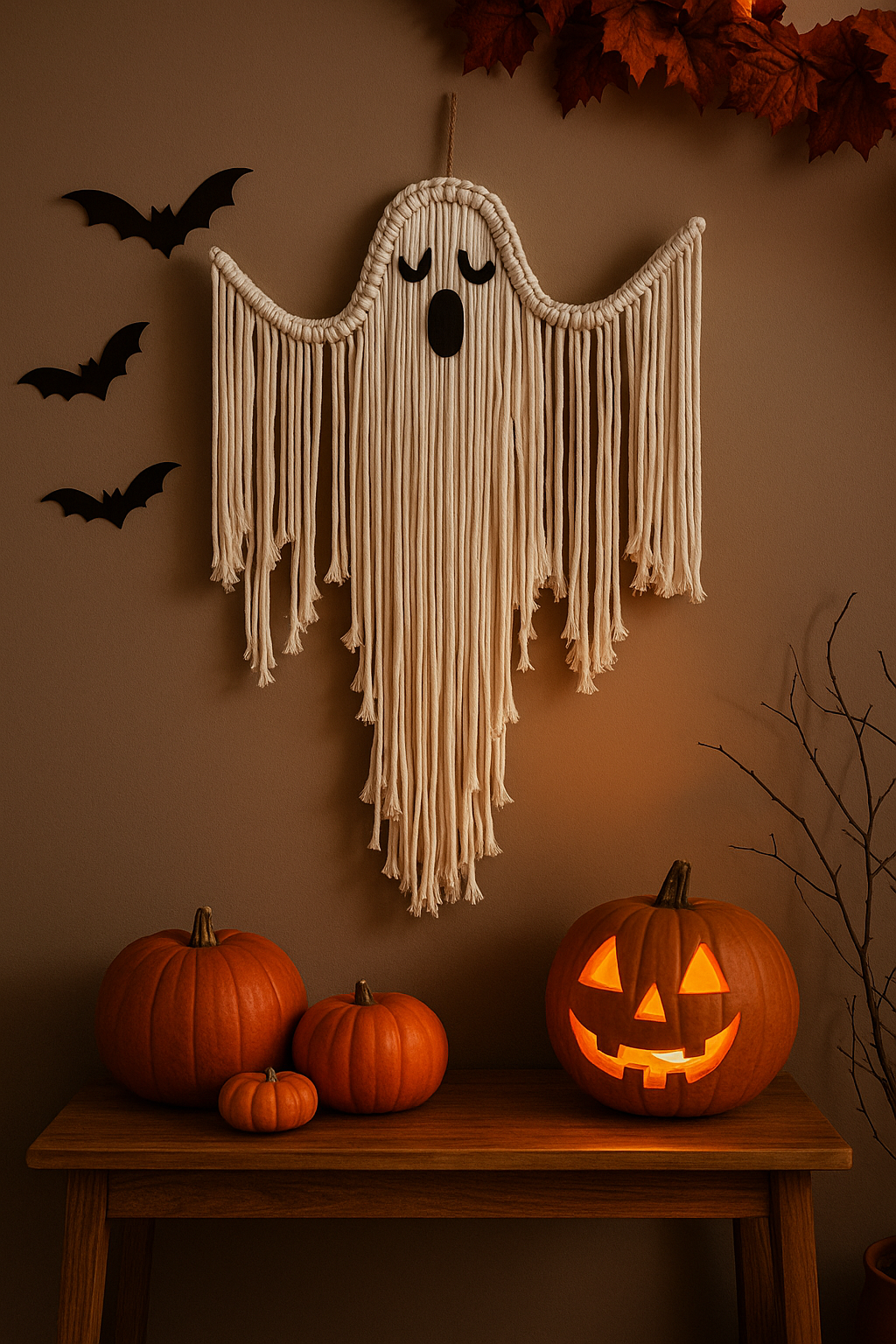 Macrame Ghost Wall Hanging – Handmade Halloween Boho Décor