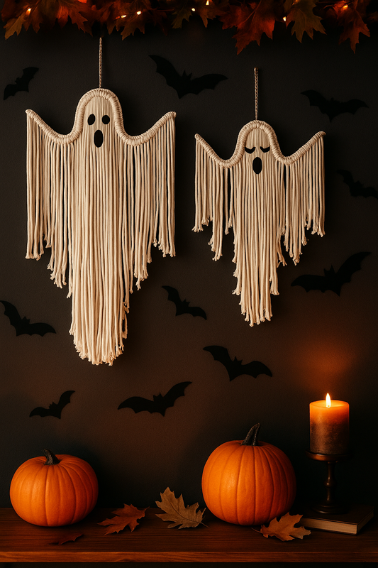 Macrame Ghost Wall Hanging – Handmade Halloween Boho Décor