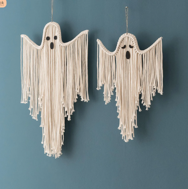 Macrame Ghost Wall Hanging – Handmade Halloween Boho Décor